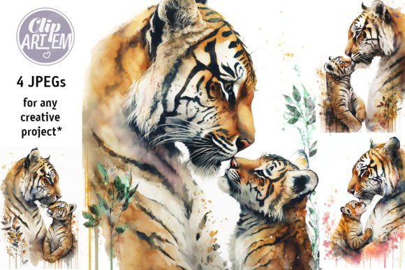 Download Mommy Tiger Baby Cub Set of 4 Image Deco - Premium Bundle