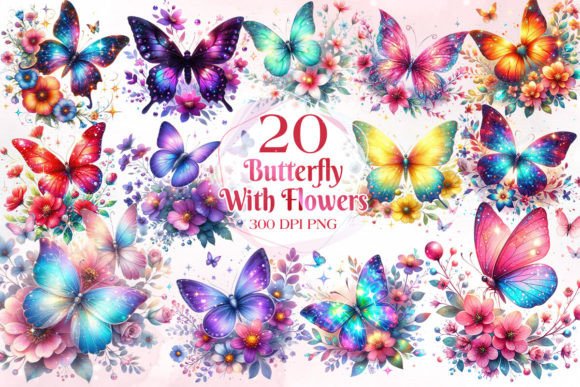 Download Butterfly with Flowers Clipart Bundle - Premium Resources