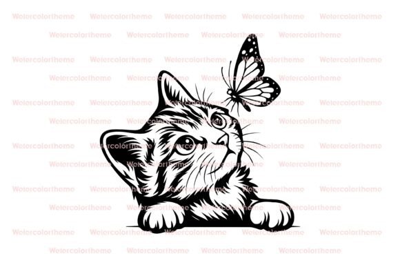 Download Cat with Butterfly Svg,cute Cat Svg - Butterfly Collection